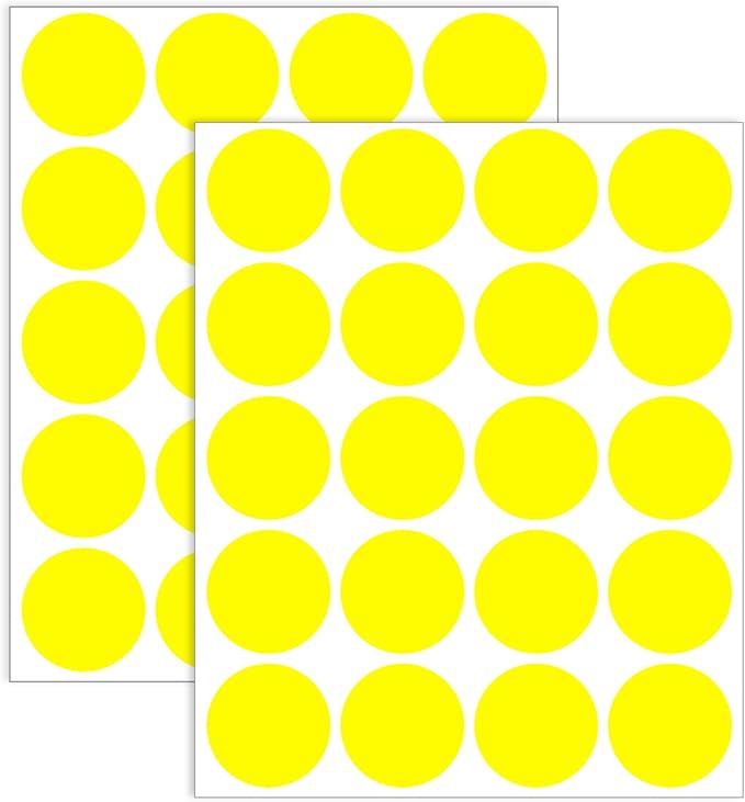 1.5" Round Colored Removable Stickers Labels - Yellow,Pack of 500