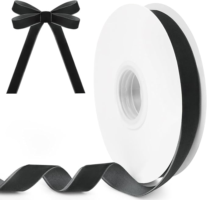 Black Velvet Ribbon, 5/8 inch 10 Yards Vintage Velvet Ribbons Perfect for Christmas Tree Ornaments, Gift Wrapping, Wedding Decoration, Bows, Sewing, Crafts, Wreath and More