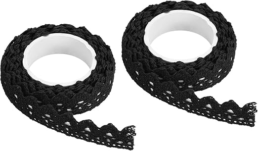 Black Self-Adhesive Lace Washi Tape – 2 Yards Cotton Fabric Ribbon Trim (1.5cm Width),Decorative Crochet Lace Sticky Tape for DIY Crafts,Scrapbooking,Card Making,Wedding Album & Embellishment Projects