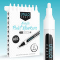 Utillo Craft White Paint Pen (8-Pack) for Rock Painting, Wood, Glass, Tire, Canvas, Metal, Fabric | Medium 2-3mm Tip Made in Japan | Bold Color Acrylic White Paint Markers | Perfect Art DIY Gift