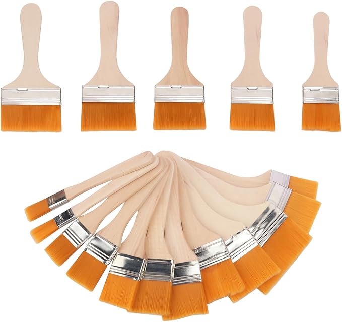 36-Piece Art Paint Brush Set - Versatile Flat Hake Brushes with Durable Nylon Bristles for Watercolor, Varnish, Ceramic and Pottery Painting - Perfect Assortment for Artists(1-12#)