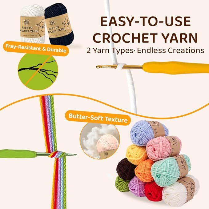 ChillFuzz Crochet Kit for Beginners 85 Piece Complete Crochet Set with Yarn, Hooks, Pattern Book – Beginner Crochet Kit for Adults & Kids with Tutorials, Great Gift for Craft Lovers Blue Green