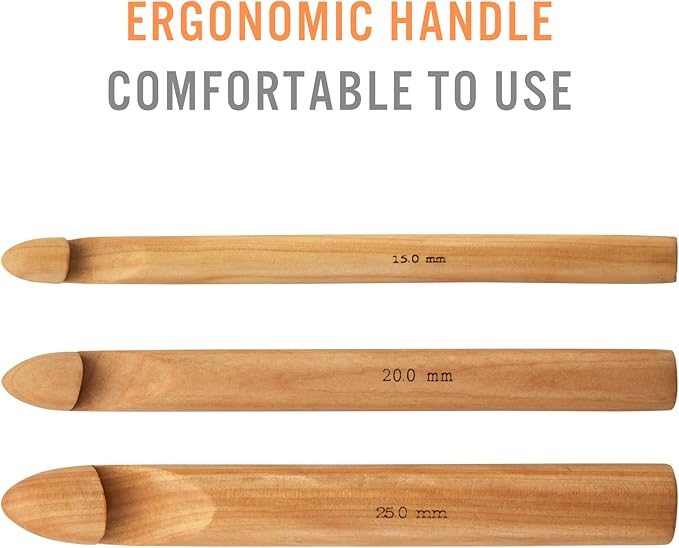 Bamboo Crochet Hooks Set - 15mm(P/Q), 20mm(S), 25mm(U) 3PCS Giant Hooks with Portable Case - Perfect for Big Loop or Extra Bulky Yarn Projects