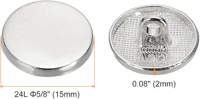HARFINGTON 50pcs 24L Metal Round Flat Sewing Buttons 15mm Alloy Shank Craft Replacement Button for Men Women Suit Woolen Coat Shirt Trousers Sewing Crafts, Silver Tone