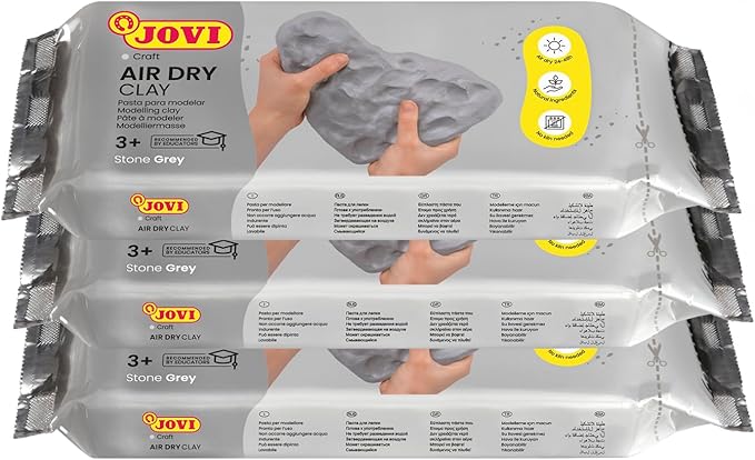 Jovi - Air Dry Modeling Clay, Set of 3 Clay Bars, 1.1lb Each, Total of 3.3lb, No Oven Needed, Stone Gray Color, Pottery Clay Perfect for Arts and Crafts Projects (P85G/3)