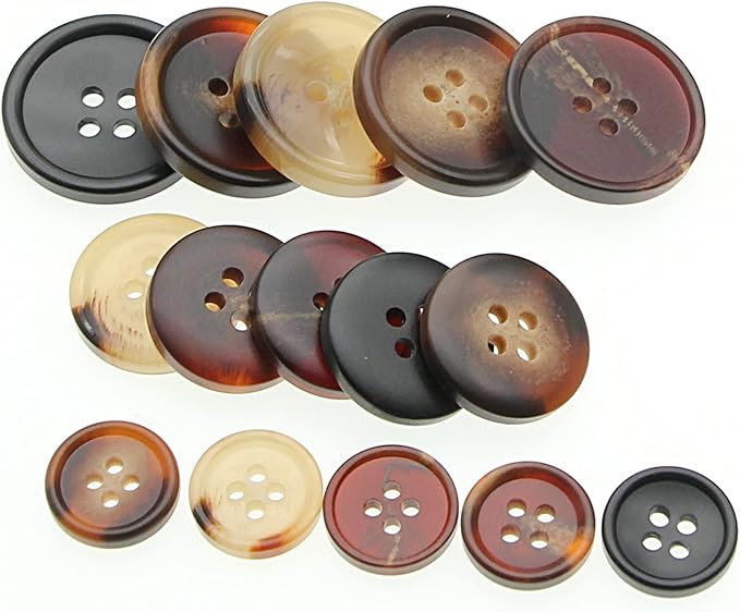 110Pcs Mixed Sewing Buttons, 4-Hole Craft Round Bulk Button for Sewing, Coats, Blazer, Suits, Jean, Pants, 5 Color 3 Size (15mm,20mm,25mm) Brown YIGUANXIN