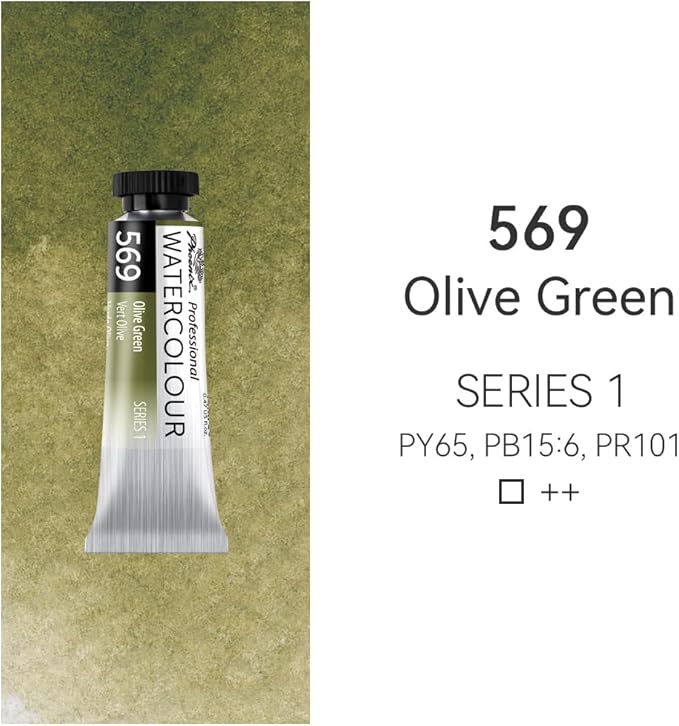 PHOENIX Professional Watercolor Paint Single Tube - 0.47 Fl Oz / 14ml - Olive Green