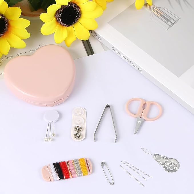 1 Set Sewing Kit Box,Travel Sewing Kit for Adults,Portable Mini Sewing Kit,Sewing Tools Household Clothing Fixes Sewing Kit,Sewing Thread Accessories,Basic Sewing Supplies Accessories (Pink)