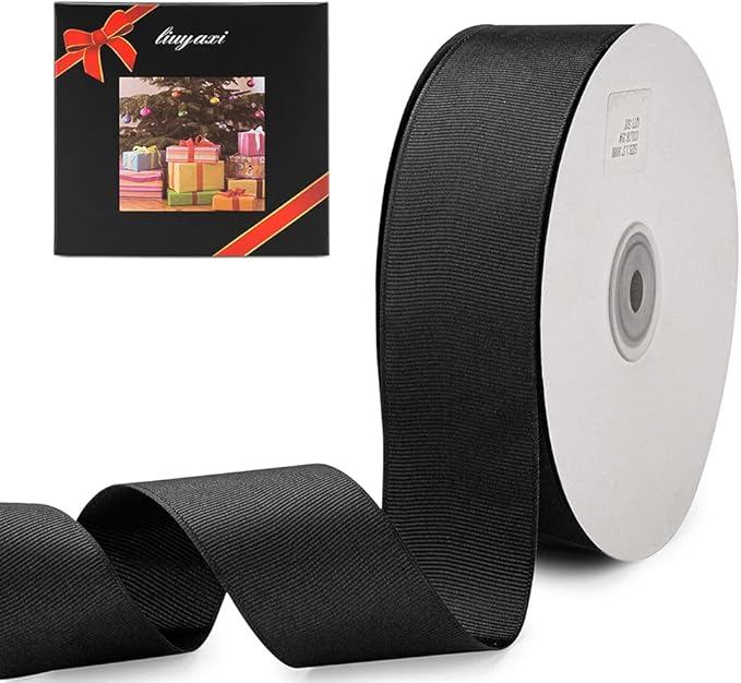LIUYAXI 1-1/2" X 50 Yards Solid Black Grosgrain Ribbon, Perfect for Crafts, Wedding Decor, DIY Hair Accessories, Sewing, Gift Package Wrapping and More