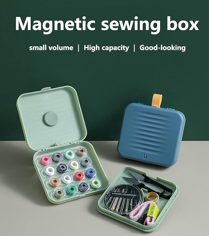 Small Sewing kit Travel Size, Mini Sewing Kits Storage-Box Gifts for Adults, Beginners DIY Easy Embroidery Thread Needle Accessories,Home and Hand Sewing Supplies, Basic Emergency Needle case (Blue)