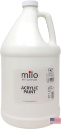 milo Titanium White Acrylic Paint | 128 oz (1 Gallon) Supply | AP Certified Non-Toxic, Made in USA | Essential Bulk Art Paint for Classroom, Studio, All Artists