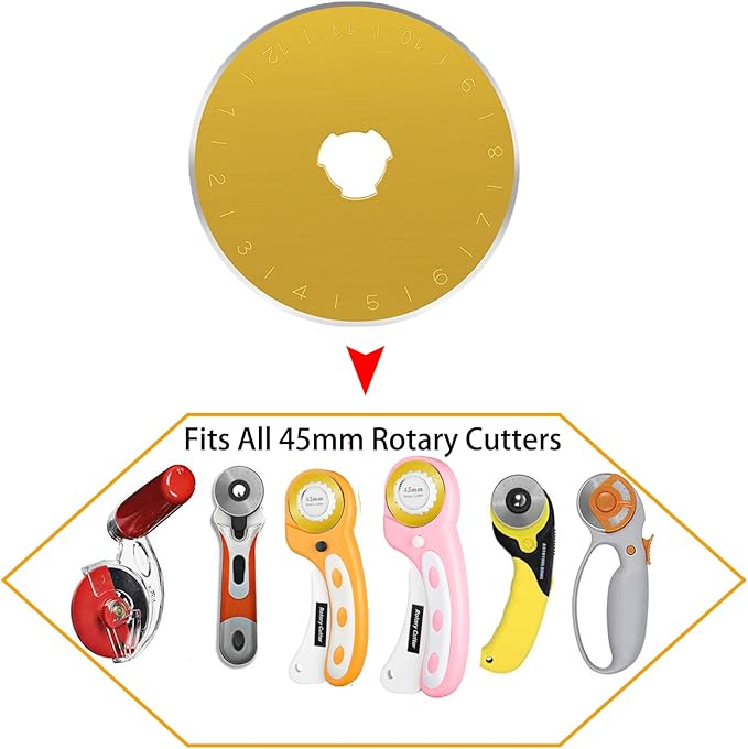 45mm Rotary Cutter Blades,Replacement Blades Fits Fiskars,OLFA,Martelli,Dremel,Truecut,DAFA,Fabric Cutting Blades Refill for Quilting Scrapbooking Sewing Arts &Crafts, SKS-7 (Titanium Coated), 5-Pack