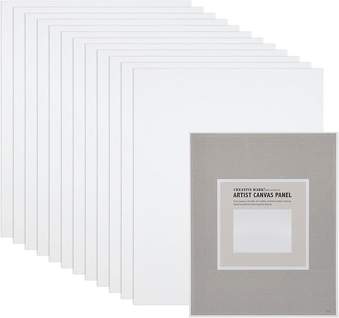 Creative Mark Cotton Canvas Panels 10x10" - 12 Pack - Professional Quality Fine Weave Acrylic Primed Artist Canvas Boards for Painting, Acrylics, Studios, & More
