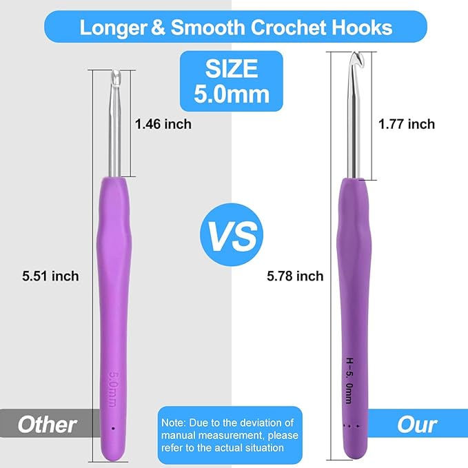 Vodiye 10PCS Crochet Hooks, Professional Extra Long  5.0mm Crochet Hook, Ergonomic Handle Crochet Hooks Set, Crochet Needle for Beginners and Experienced Crochet Hooks Lovers (10pcs - 5mm)