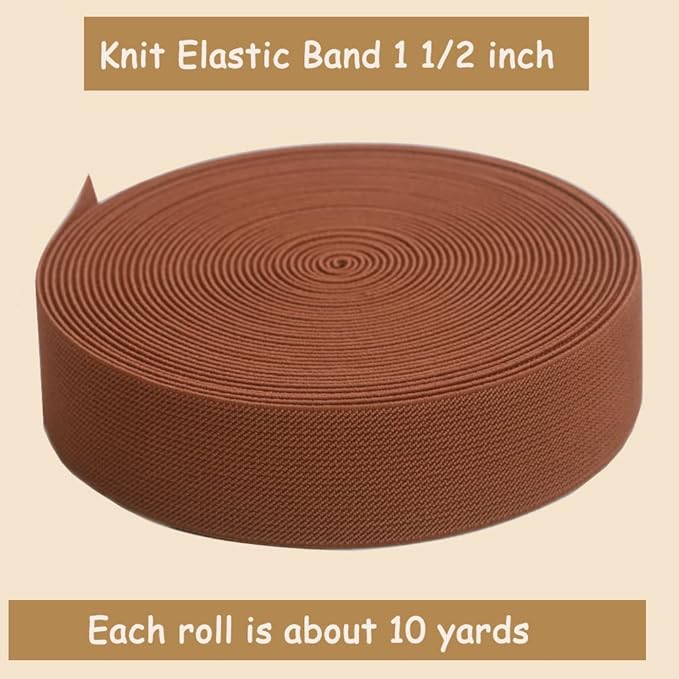 1.5 inch Coffee Wide Elastic Band for Sewing 10 Yards Double-Side Twill Woven Elasitc Stretch Heavy Knit Elastic Waistband for Pants Wigs DIY Crafts & Projects
