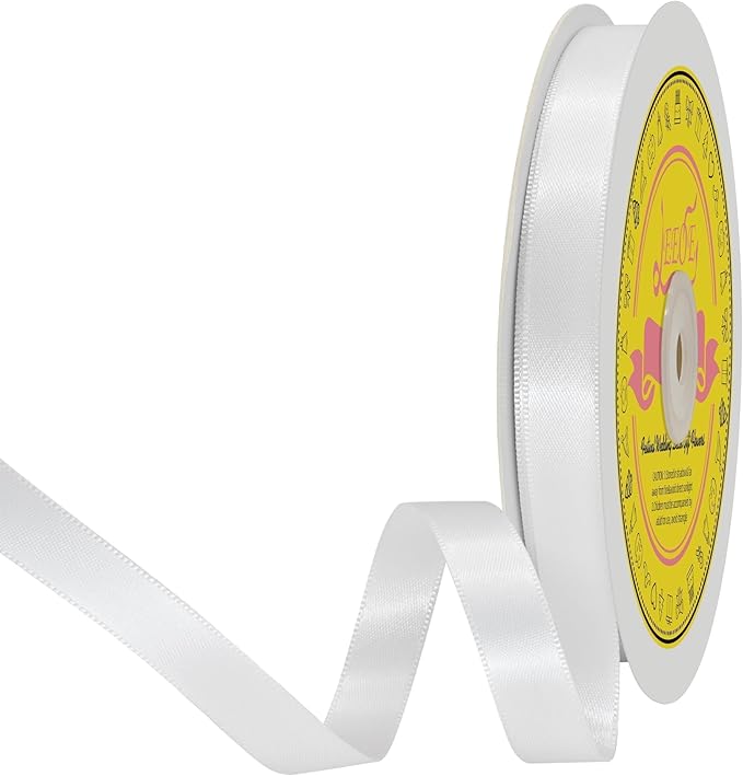 Double Face White Satin Ribbon 1/2 inch X 50 Yards Polyester White Ribbon for Gift Wrapping Very Suitable for Weddings Party Hair Bow Invitation Decorations and More
