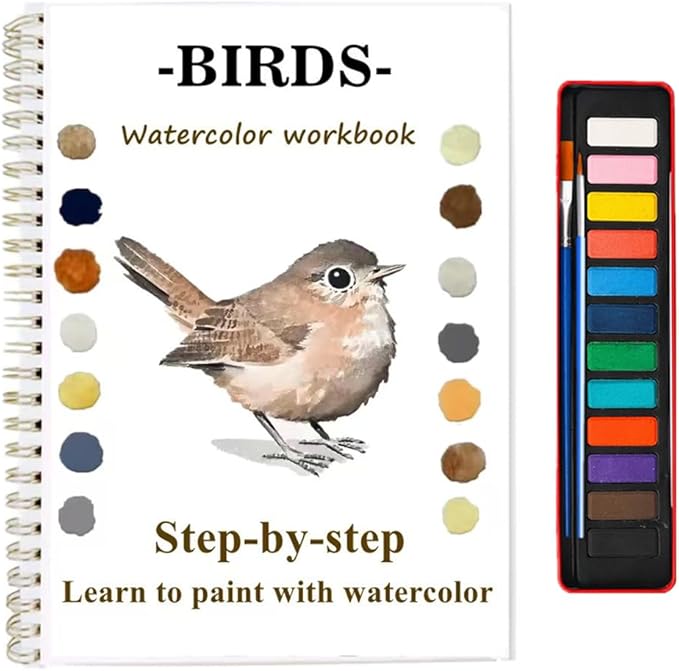 Watercolor Workbooks with Sketches, Beginner Friendly Water Coloring Book Watercolor Paint Set Art Crafts Painting Kit Gift for Adults, Any Level Artist (Birds, with Paint Set)