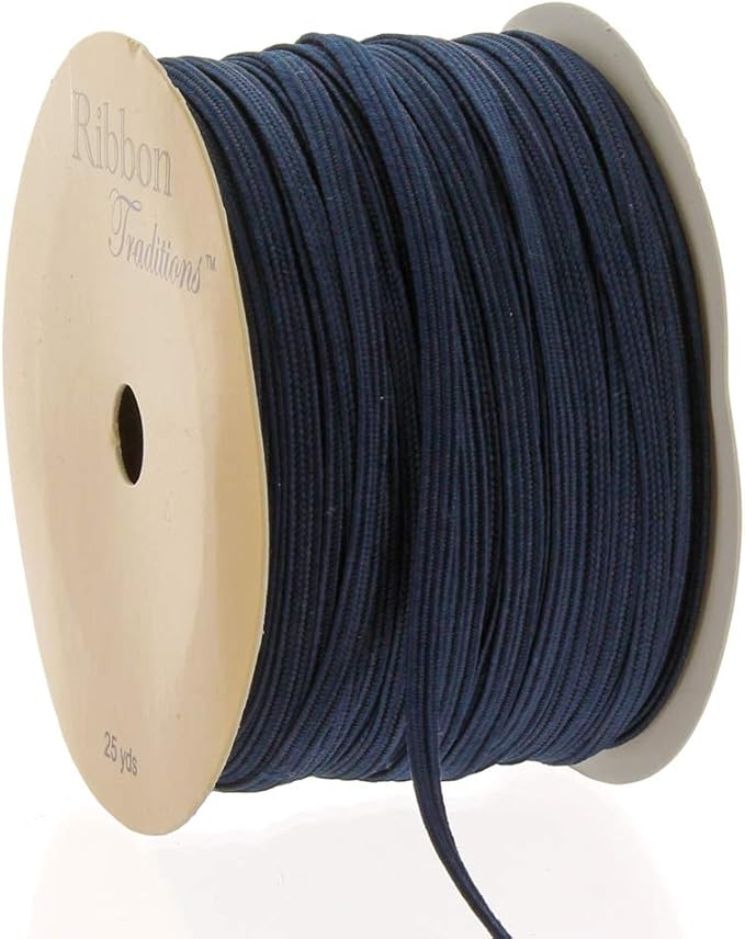 HairBow Center LLC 1/8" Width Skinny Elastic Band - Braided Cord - Navy 25 Yards