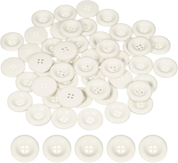 HARFINGTON 50pcs Sewing Button 28mm (1-1/8 Inch) 4 Holes Resin Thickened Round Crafting Replacement Buttons for Clothing DIY Crafts Decoration, White