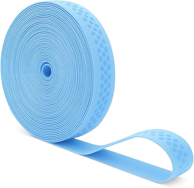 Mandala Crafts 1 Inch Elastic Silicone Gripper Tape for Clothing - 10 Yds Dotted Non Slip Elastic Band for Sewing - Light Blue Silicone Flat Fabric Stretchy Ribbon Straps