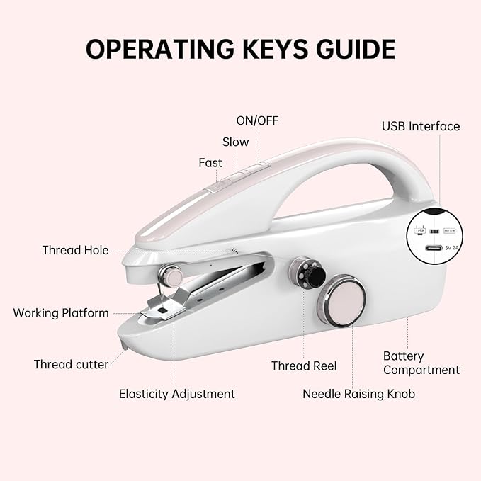 Handheld Sewing Machine, Portable, Mini Sewing Machine, Easy to Use, Fast Sewing Speed, Suitable for Sewing Clothes, Fabric, DIY Home Machine for Beginners.(Pink)