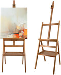 Solid Beech Wood Painting Easel with Storage Plate (60"~75" H), H-Frame Adjustable Art Wooden Easel Stand with Signature Plate for Adults, Students,Sturdy Canvas Holder up to 36''