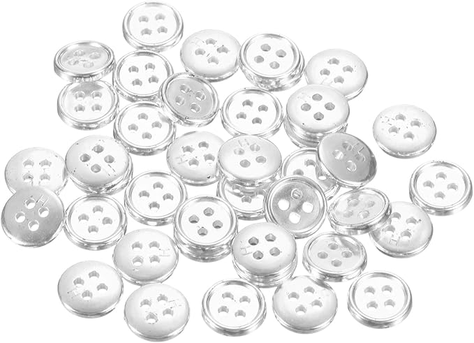 HARFINGTON 50pcs 16L Plastic Sewing Buttons 10mm 3/8" 4-Hole Round Replacement Craft Button for Coats Sewing Clothing and DIY, Silver