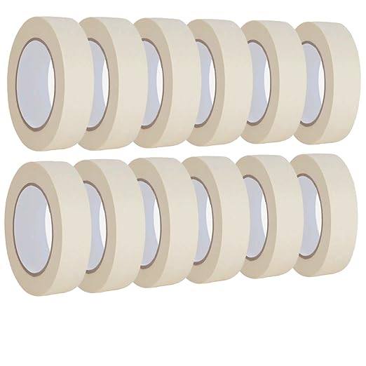 Lazybug studio Masking Tape 1 inch 12 Pack, Adhesive Painting Tape Bulk for General Purpose Use, 1 inch x 55 Yards x 12 Rolls, 660 Yards in Total