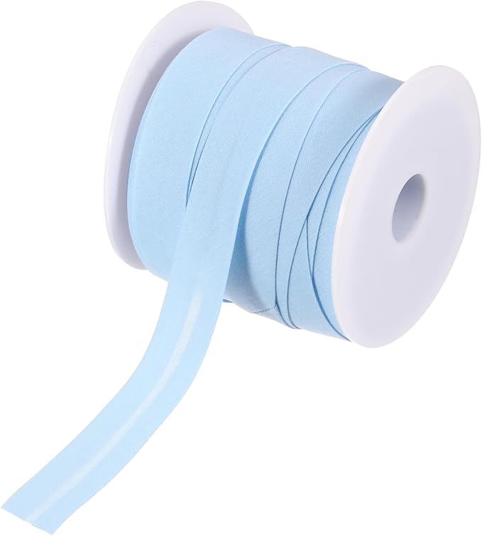 MECCANIXITY 3/4 Inch Single Fold Bias Tape Polyester Continuous Bulk Bias Tape Roll for Sewing, Seaming Quilting Hemming Binding Crafts (Light Blue 25 Yards)