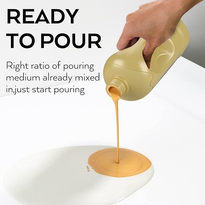 Nicpro Gold Metallic Acrylic Pour Paint, 33.8 Ounce Pre-Mixed Pouring Paint Supplies with Silicone Pour Oil & Gloves for Canvas, Rock, Wood Cell Creation Flow DIY Art Painting, Ready to Pour