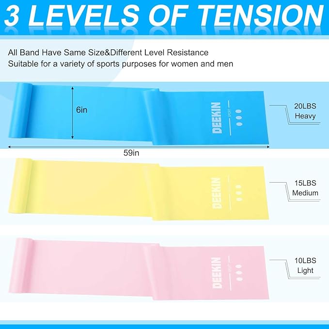 DEEKIN 10 Pcs Resistance Bands Professional Exercise Elastic Bands Latex-Free Yoga Starter Set for Pilates, Physical Therapy, Strength Training, Yoga, Working Out for Women Home Gym