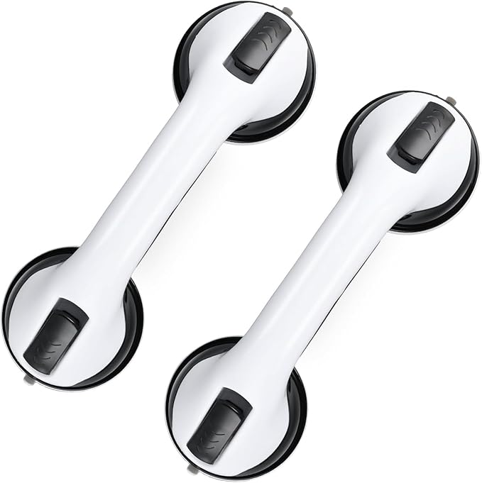 2-Pack Grab Bars for Bathtubs and Showers, 12 inch Shower Handle Suction Shower Bar, Safety Bars for Shower Chair, Bathroom Grab Bar for Senior，No Drilling Removable (Black, 12 inch)