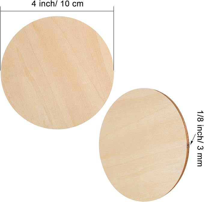 30 Pieces 4" Inch Unfinished Round Wood Discs for Crafts Wooden Cutout Tiles Wood Circles Round Slices Painting and Christmas Decorations,Home Decoration,DIY Craft Coasters for Painting Writing