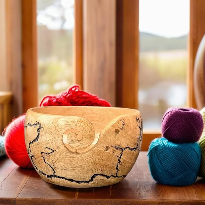 Prime Art Wooden Yarn Bowl for Crochet and Knitting - Large Bowl (Black)