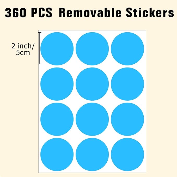 2" Round Large Colored Removable Stickers Labels - Blue,Pack of 300