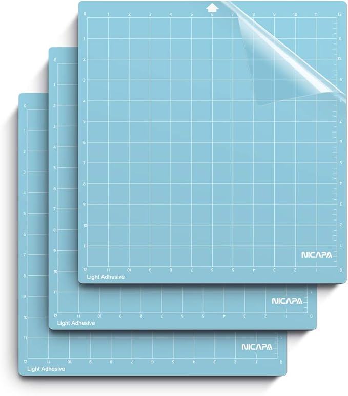 Nicapa Cutting Mat for Silhouette Cameo 3/2/1 (Light-Grip,12x12 inch 3pack) Adhesive&Sticky Non-Slip Flexible Square Gridded Blue Cut Mats Replacement Accessories Set Matts Vinyl Craft Sewing