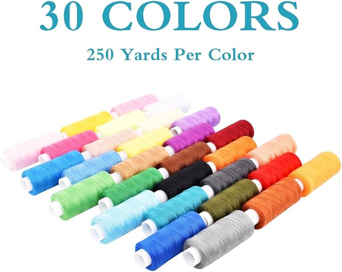 Sewing Thread Kit 30 Colors Polyester 250 Yard Each Spools Sewing Threads Embroidery Machine Thread Quilting Thread for Hand Sewing/Machine Sewing