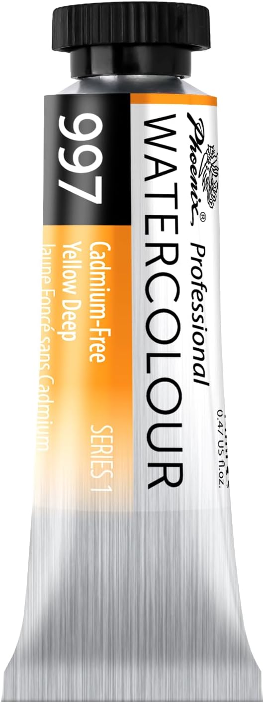 PHOENIX Professional Watercolor Paint Single Tube - 0.47 Fl Oz / 14ml - Cadmium-Free Yellow Deep