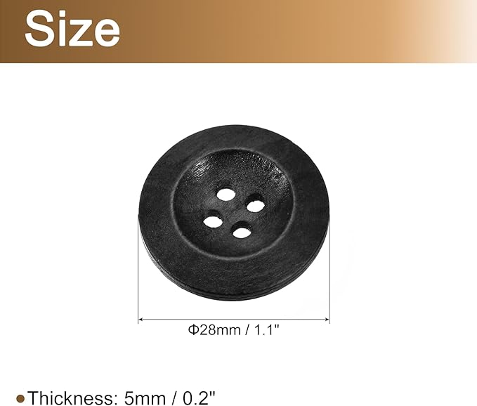 uxcell 50Pcs Wooden Buttons, 28mm(1 1/8") 4 Hole Round Wood Sewing Button Craft for Sewing DIY Craft Clothing, Black