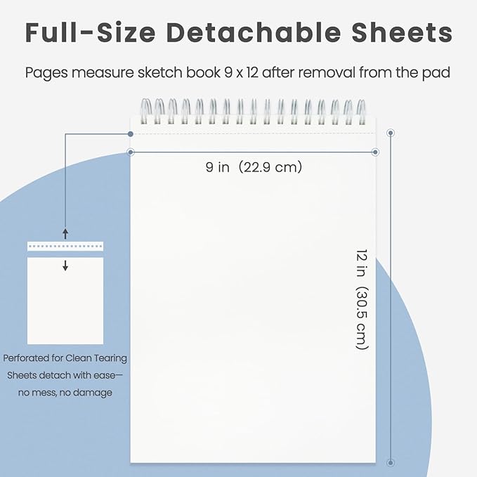 Cewei Drawing Pad 9x12, 100 Sheets Hardcover Spiral Bound, 68lb/100gsm White Paper Drawing Pad for Kids, Christmas Gifts for Grandkids & Art Gifts for Kids 8-12.
