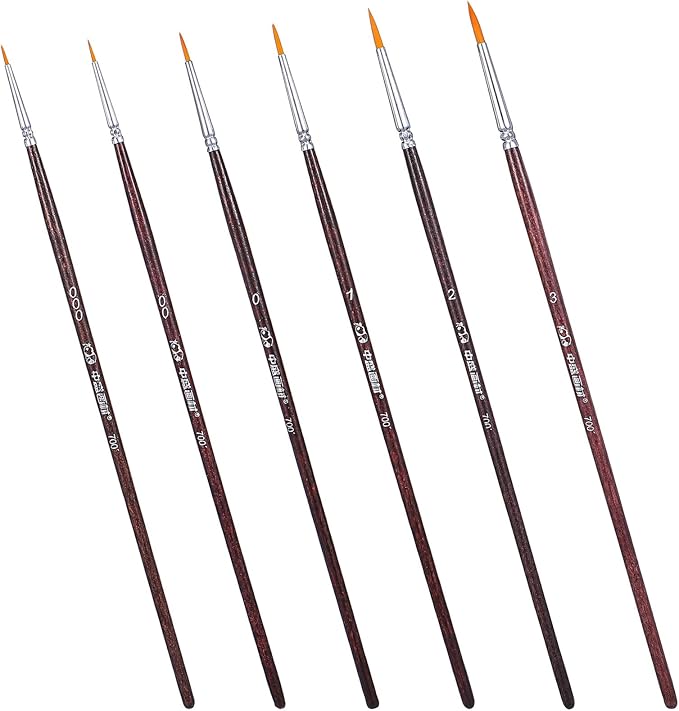 6 Pcs Rigger Brush Watercolor, Liner Brushes for Painting Extra Long Script Liner Brush Highly Flexible Fine Tip Paint Brushes for Acrylic Watercolor Oil Gouache