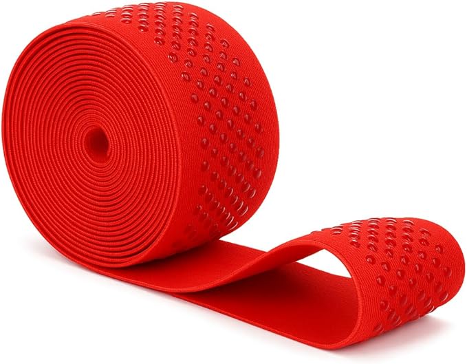 Mandala Crafts 2 Inch Elastic Silicone Gripper Tape for Clothing - 5 Yds Dotted Non Slip Elastic Band for Sewing - Red Silicone Flat Fabric Stretchy Ribbon Straps