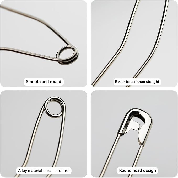 Quilt Safety Pin Curve 2 inch Sewing Supply Large Curve Safety Pin Quilt Stainless Steel Fabric Pin Baste for Quilting Knitting Sew Quilt Supply Quilting Pin 200PCS