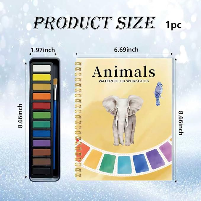 VRSHMB Beginner Watercolor Workbook with 12 Colors - Watercolor Paint Book & Art Gift for Beginners and Adults (Elephant)