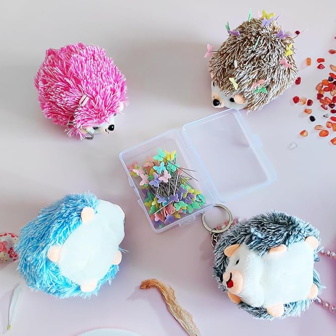 Hedgehog Pin Cushion Sewing Kit with 100 Colored Pins,Pin Cushions Sewing Accessories and Supplies Flat Head Straight Pins Needle Cushions Holder