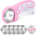 45mm Rotary Cutter for Fabric, Fabric Cutters with 5pcs Extra Rotary Blades, Roller Cutter Set for Sewing, Quilting, Leather & Craft Projects (Pink)
