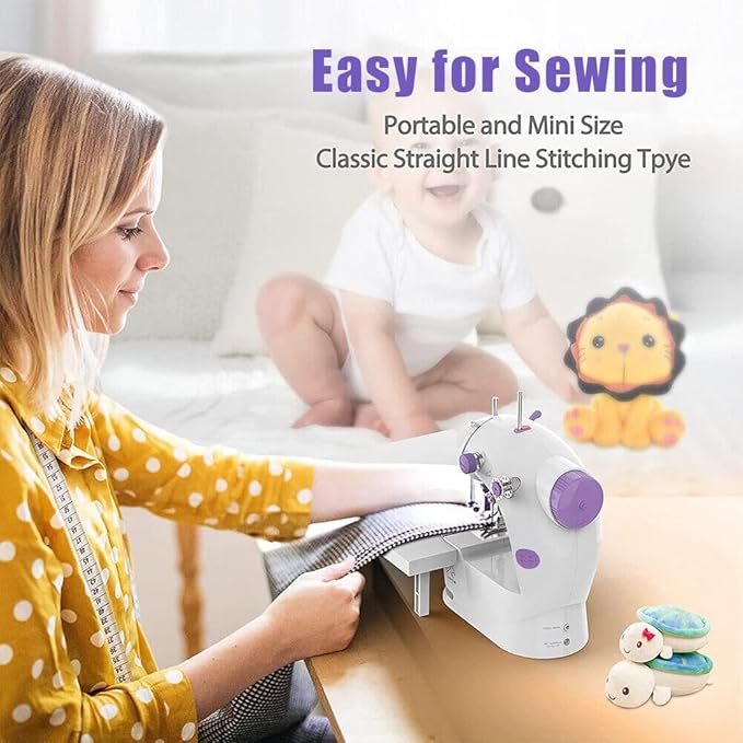 Portable Sewing Machine Beginners, Mini Sewing Machine with 2-Speed 2-Thread Stitches, Foot Pedal, Storage Drawer, LED Light, DIY Home Sewing Kit