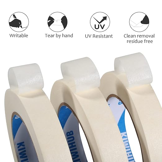 White Painters Tape,0.7" x 60 Yards x 3 Rolls (180 Yards Total) - Medium Adhesive White Masking Tape for Painting,Labeling,DIY Crafting,Decoration and School Projects