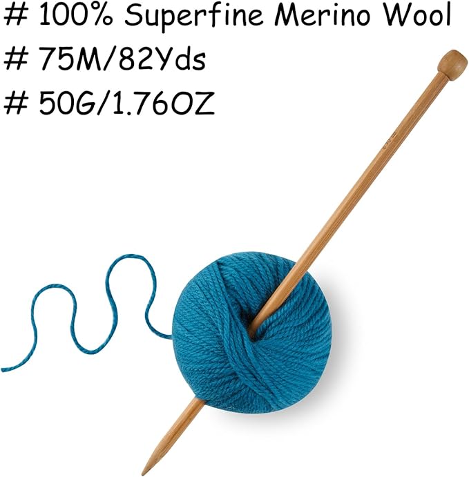100% Merino Wool Yarn 3-Ply Luxurious and Soft Yarn for Hand Knitting & Crocheting (Jazz Blue,3Balls)