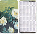Portable Watercolor Tins Paint Palette with 40Pcs Empty Half Pans and Magnetic Squares, Small Travel Metal Paint Box with Acrylics Painting Art Drawing.Green Rose